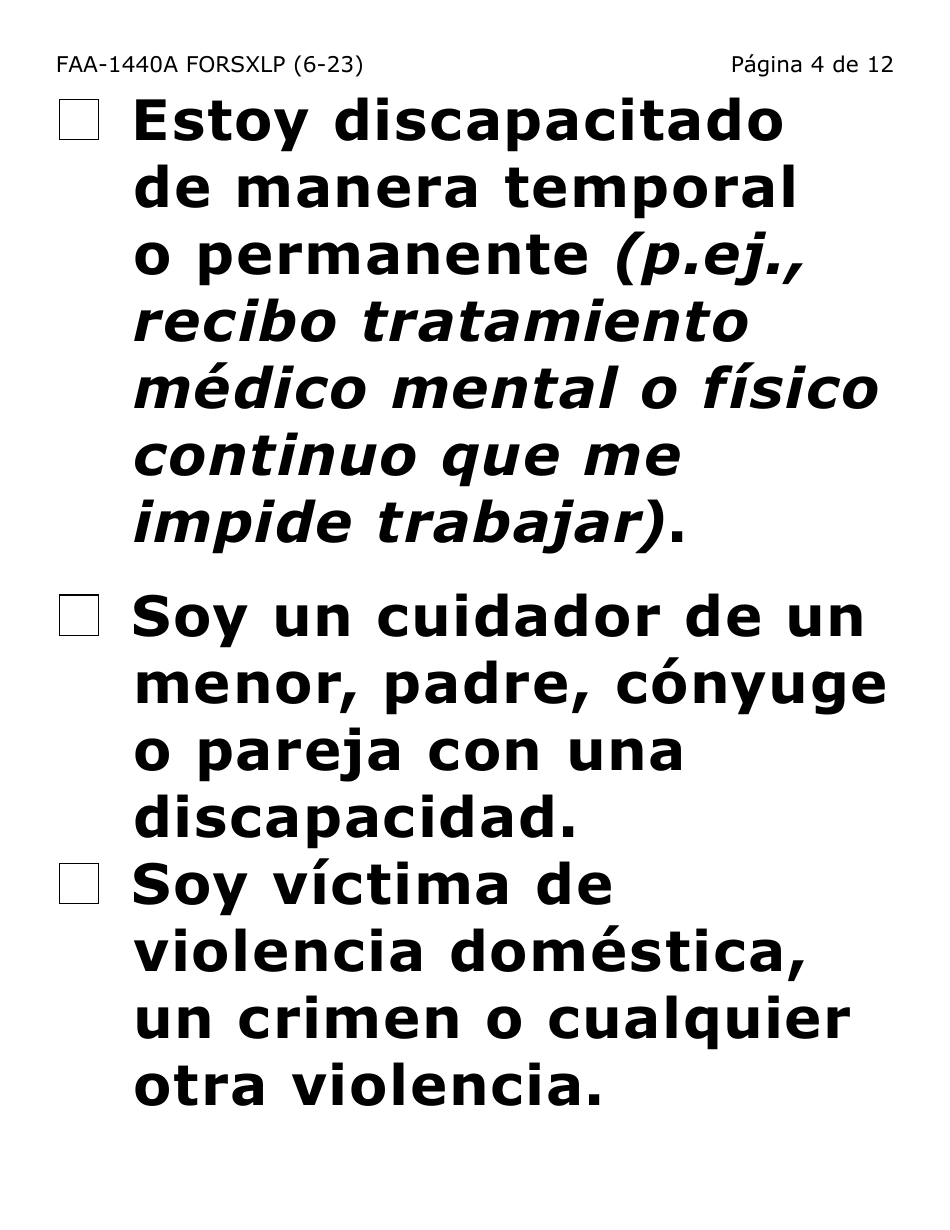 Form FAA-1440A-SXLP Solicitud De Extension Del Limite De Beneficios De Asistencia En Efectivo (Letra Extra Grande) - Arizona, Page 4