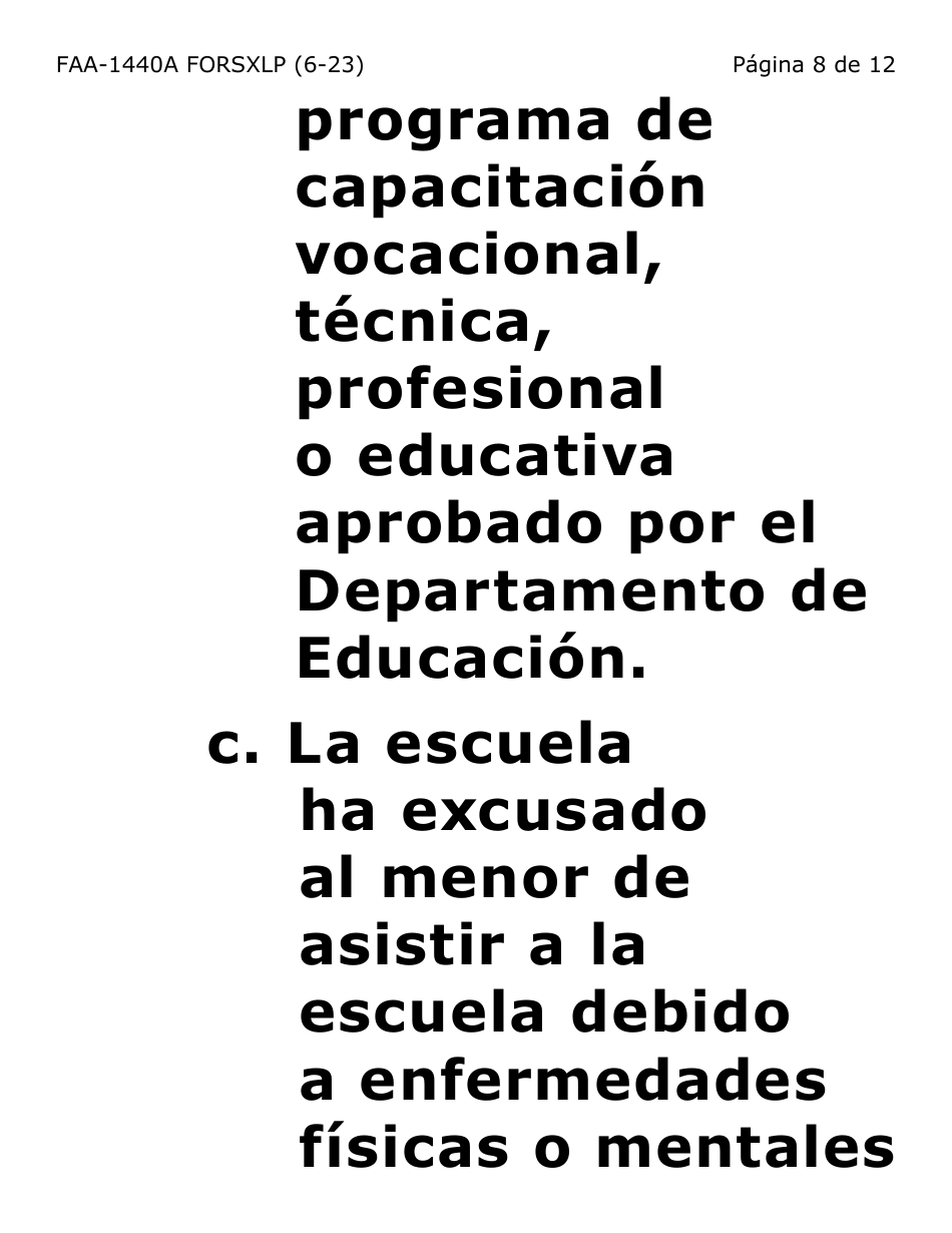 Form FAA-1440A-SXLP Solicitud De Extension Del Limite De Beneficios De Asistencia En Efectivo (Letra Extra Grande) - Arizona, Page 8