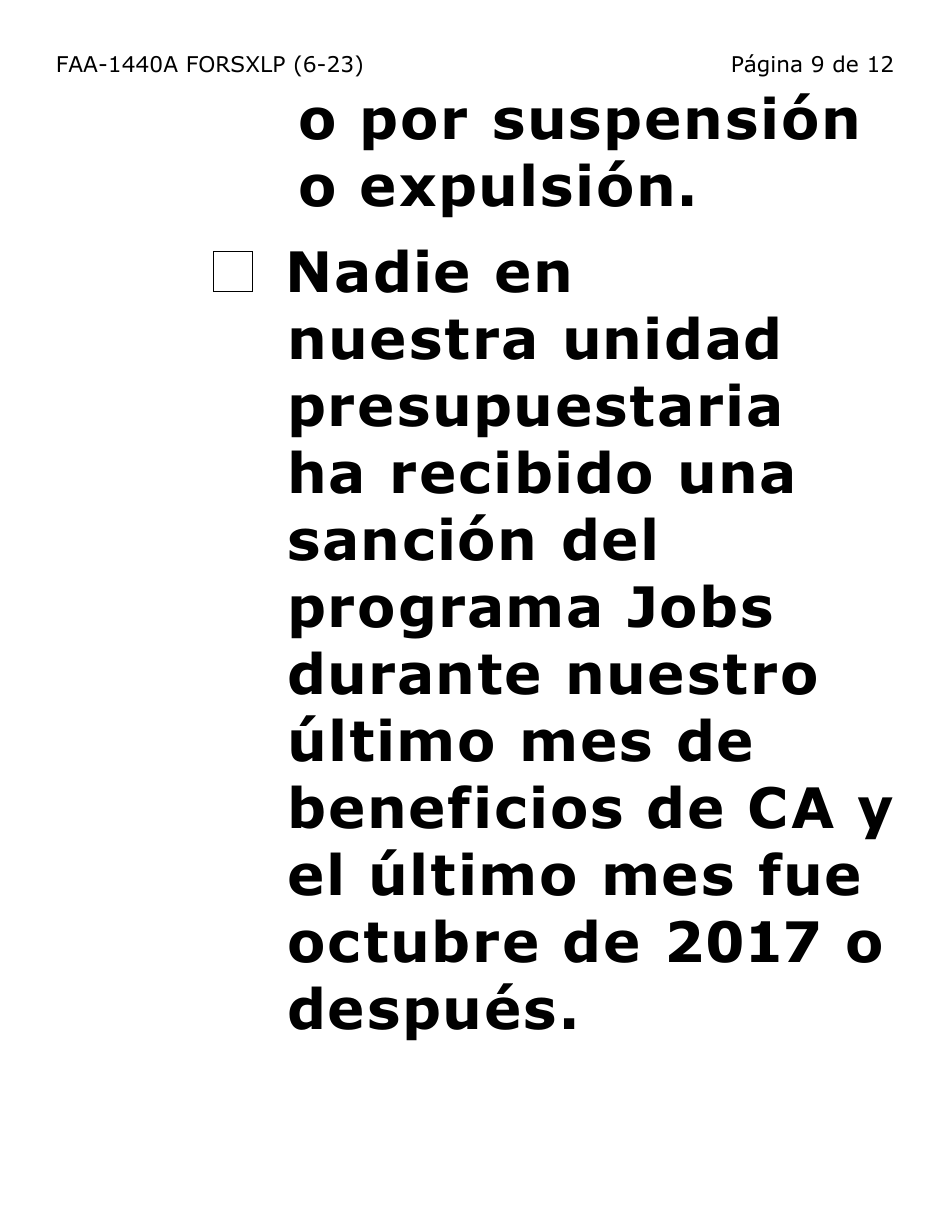 Form FAA-1440A-SXLP Solicitud De Extension Del Limite De Beneficios De Asistencia En Efectivo (Letra Extra Grande) - Arizona, Page 9