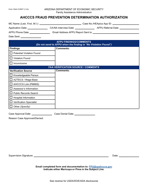 Form FAA-1182A  Printable Pdf