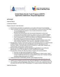 Document preview: Application Addendum: Required Signatures - United States Senate Youth Program (Ussyp) - North Dakota, 2024