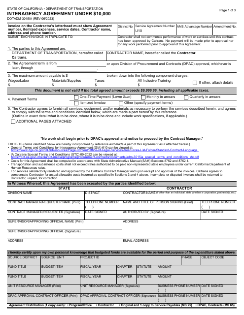 Form DOT ADM-3015IA  Printable Pdf