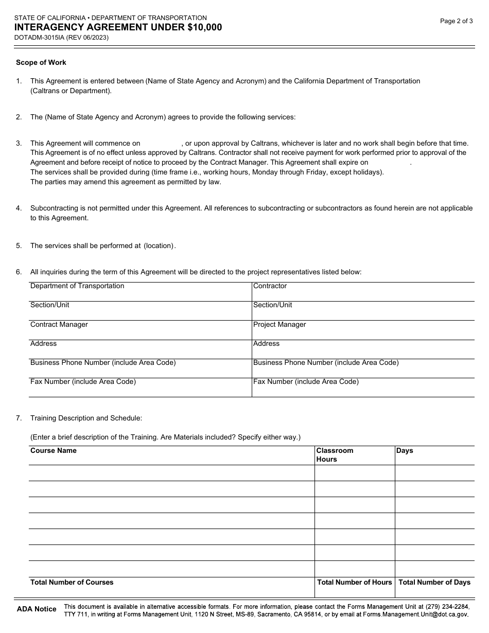 Form DOT ADM-3015IA Interagency Agreement Under $10,000 - California, Page 2
