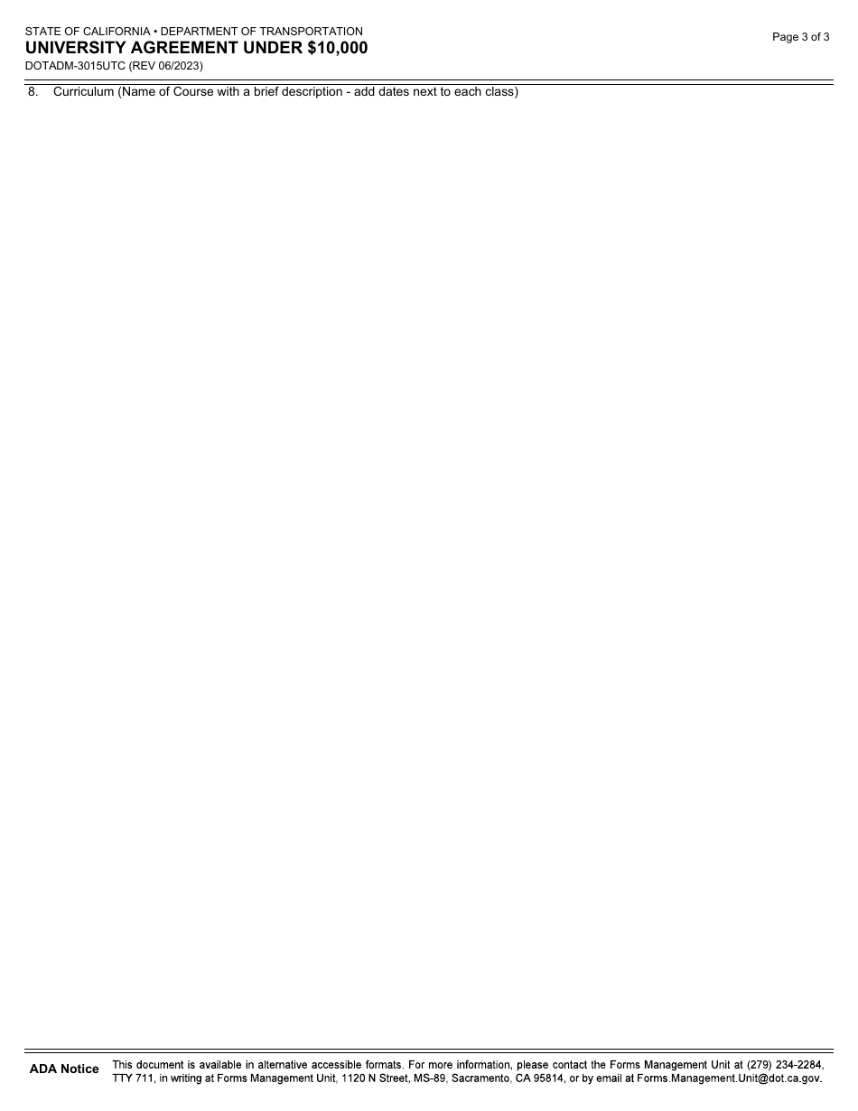 Form DOT ADM-3015UTC University Agreement Under $10,000 - California, Page 3