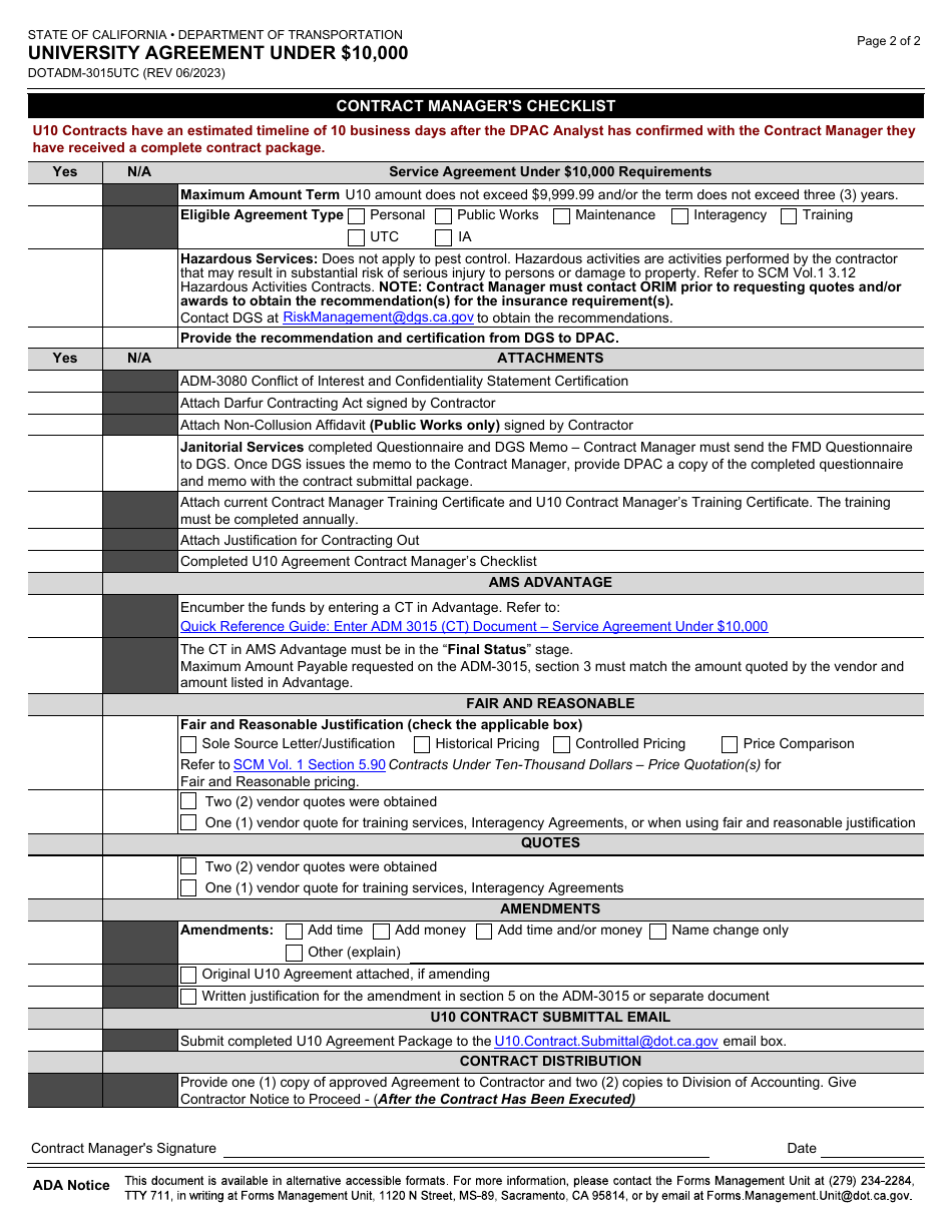 Form DOT ADM-3015UTC University Agreement Under $10,000 - California, Page 5
