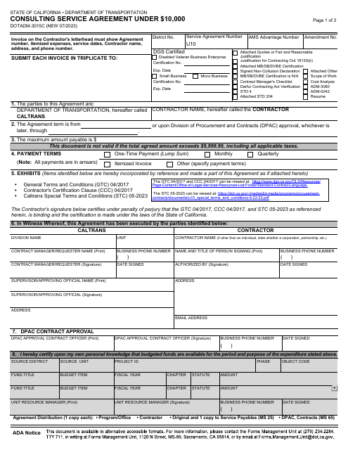 Form DOT ADM-3015C  Printable Pdf