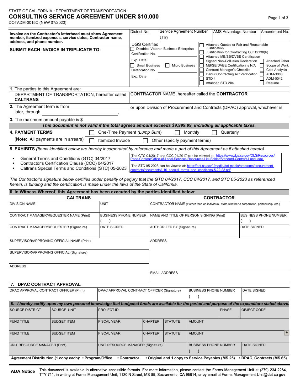 Form DOT ADM-3015C - Fill Out, Sign Online and Download Fillable PDF ...