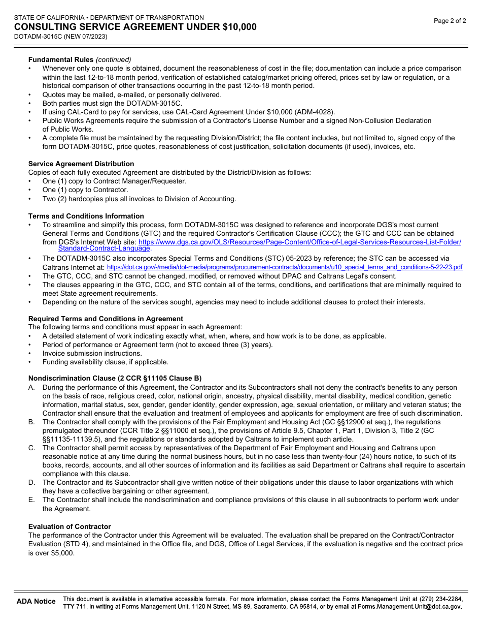 Form DOT ADM-3015C Consulting Service Agreement Under $10,000 - California, Page 5