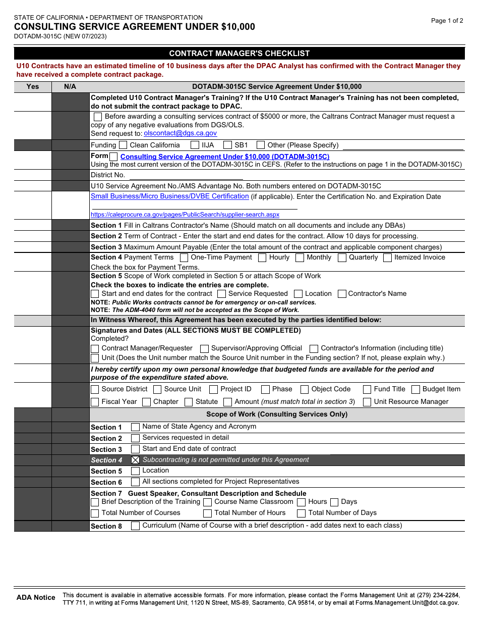 Form DOT ADM-3015C Consulting Service Agreement Under $10,000 - California, Page 6