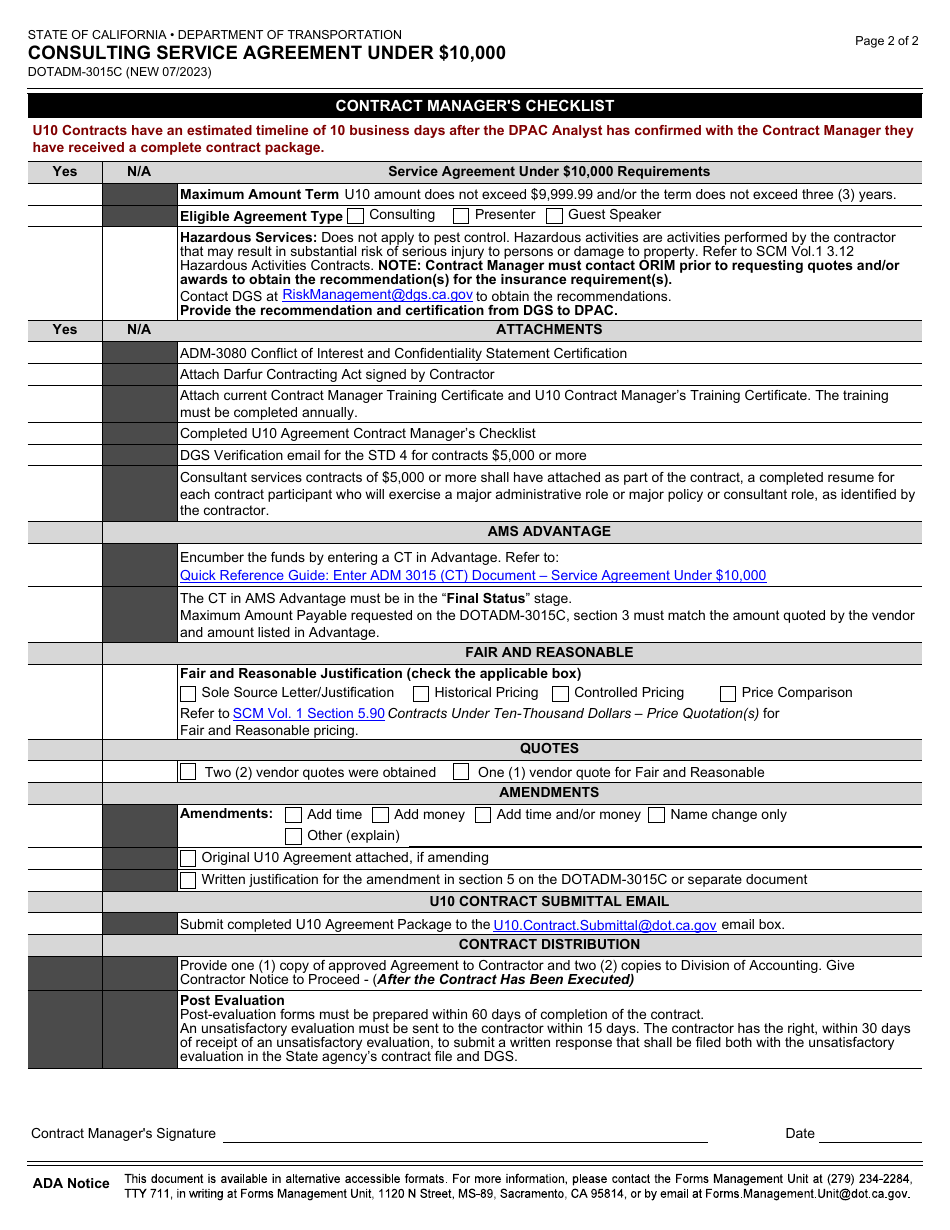 Form DOT ADM-3015C Consulting Service Agreement Under $10,000 - California, Page 7