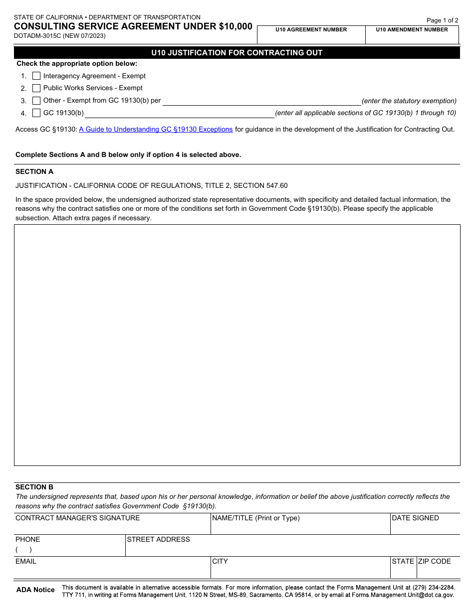 Form DOT ADM-3015C Consulting Service Agreement Under $10,000 - California, Page 8