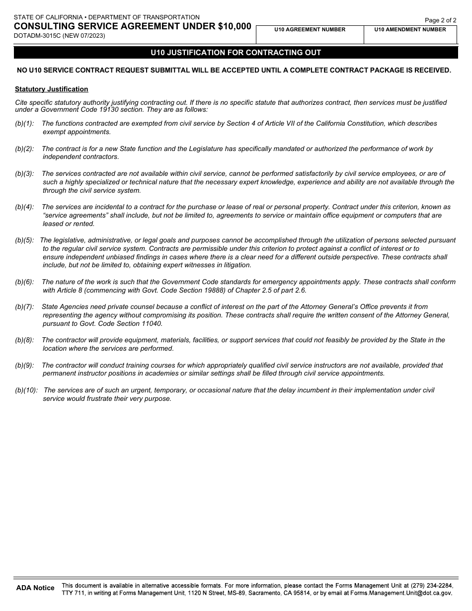 Form DOT ADM-3015C Consulting Service Agreement Under $10,000 - California, Page 9