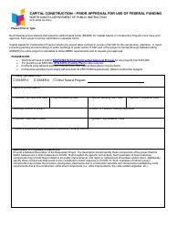 Form SFN62336 Capital Construction - Prior Approval for Use of Federal Funding - North Dakota