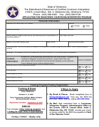 Document preview: Application for Registered Courtroom Interpreter Program - Oklahoma, 2023