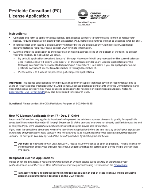 Pesticide Consultant (Pc) License Application - Oregon Download Pdf