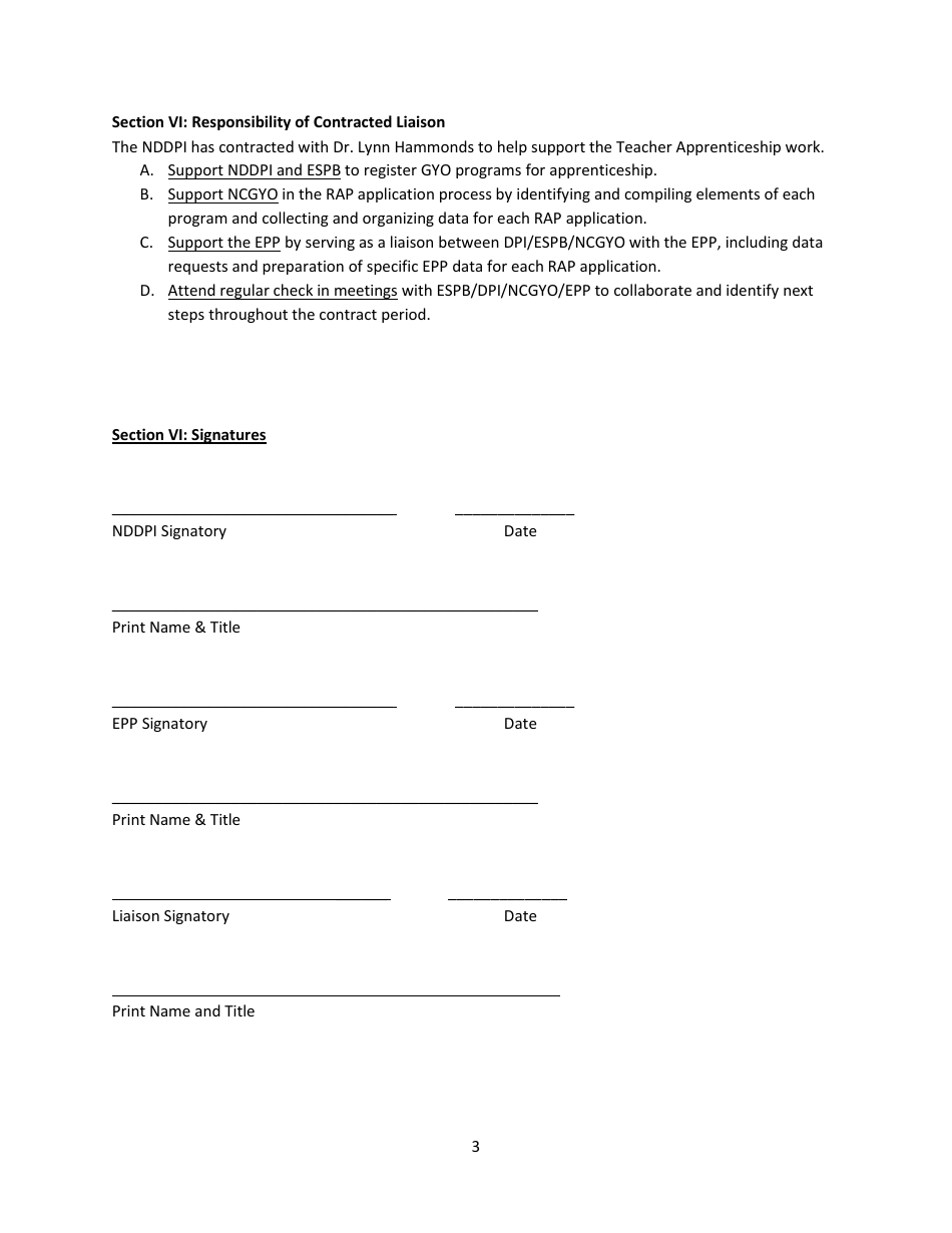 Memorandum of Understanding for Registered Apprenticeship in Teaching Program - North Dakota, Page 3