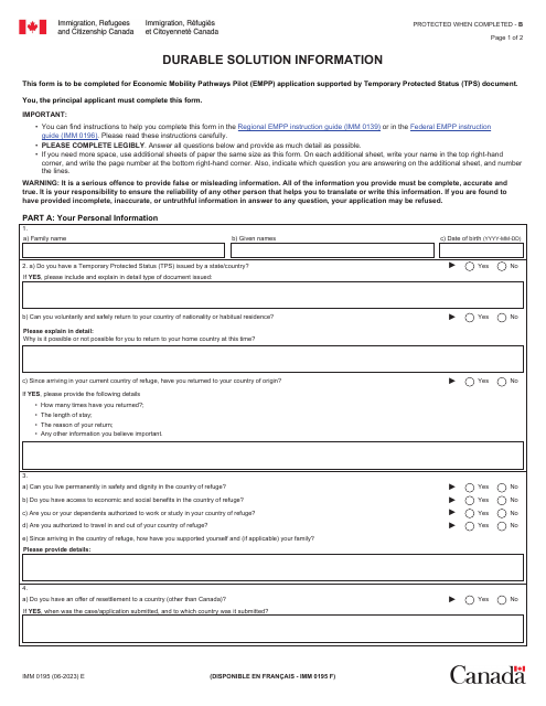 Form IMM0195  Printable Pdf