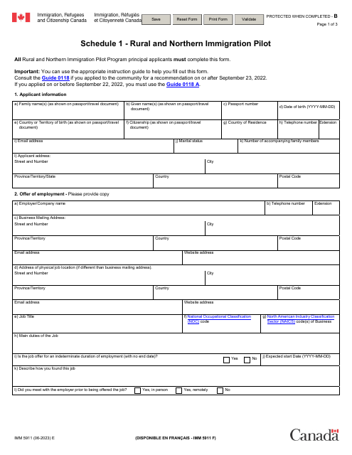 Form IMM5911 Schedule 1  Printable Pdf