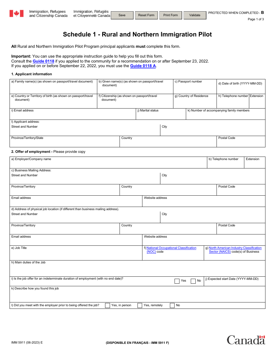 Form IMM5911 Schedule 1 Rural and Northern Immigration Pilot - Canada, Page 1