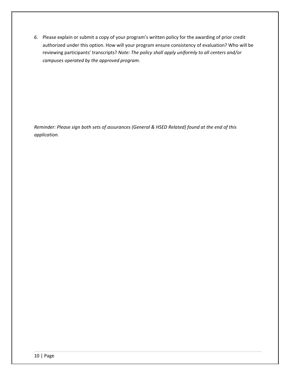 Agency / Program Application - Iowa High School Equivalency Diploma (Hsed) Alternative Pathways - Iowa, Page 10