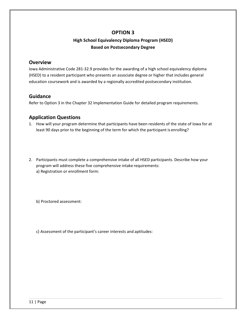 Agency / Program Application - Iowa High School Equivalency Diploma (Hsed) Alternative Pathways - Iowa, Page 11