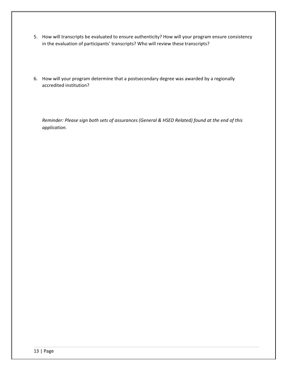 Agency / Program Application - Iowa High School Equivalency Diploma (Hsed) Alternative Pathways - Iowa, Page 13