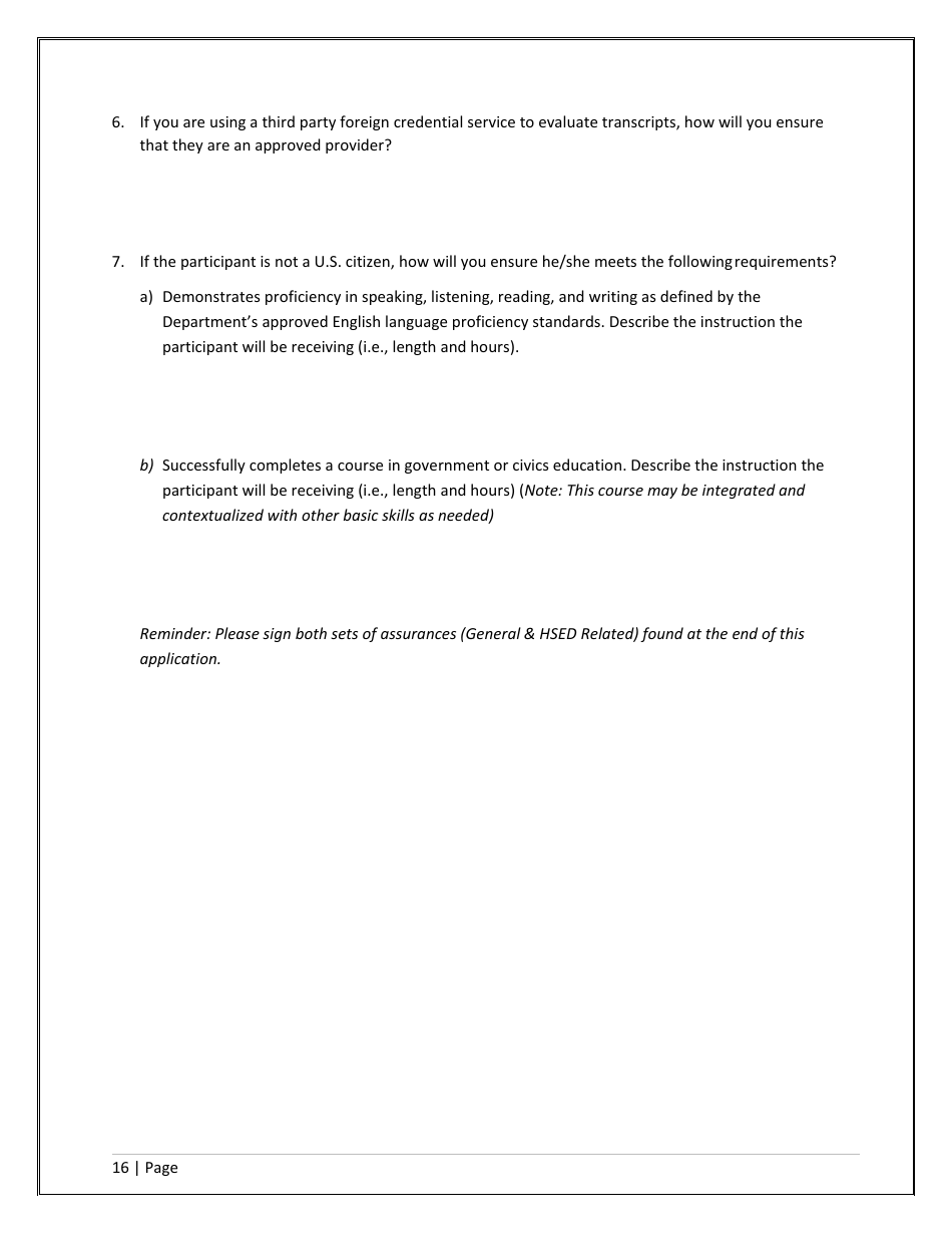 Agency / Program Application - Iowa High School Equivalency Diploma (Hsed) Alternative Pathways - Iowa, Page 16