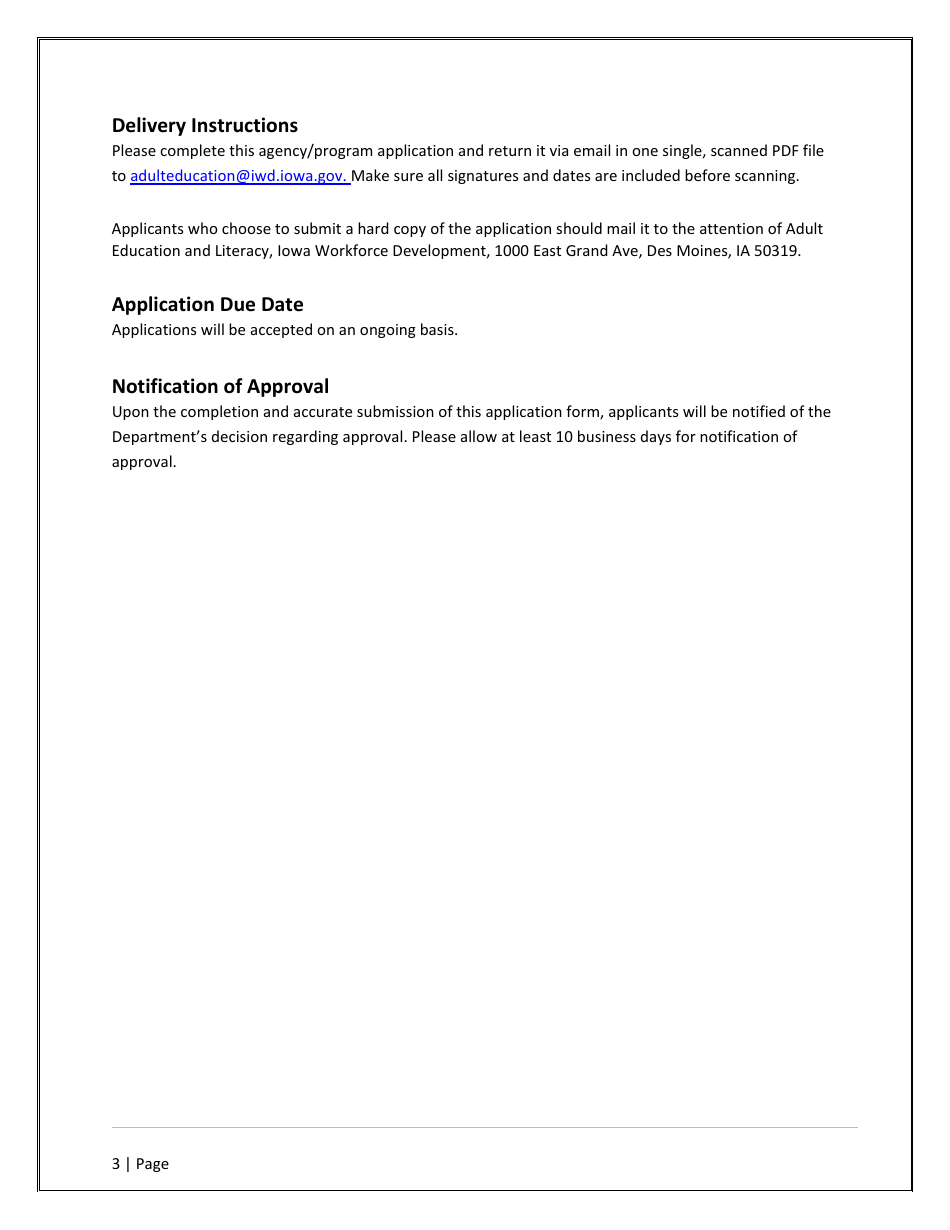 Agency / Program Application - Iowa High School Equivalency Diploma (Hsed) Alternative Pathways - Iowa, Page 3
