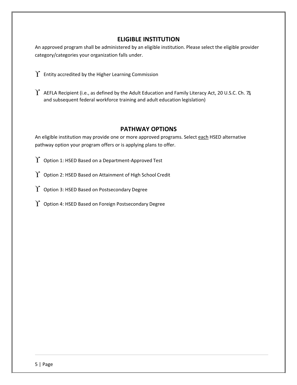 Agency / Program Application - Iowa High School Equivalency Diploma (Hsed) Alternative Pathways - Iowa, Page 5