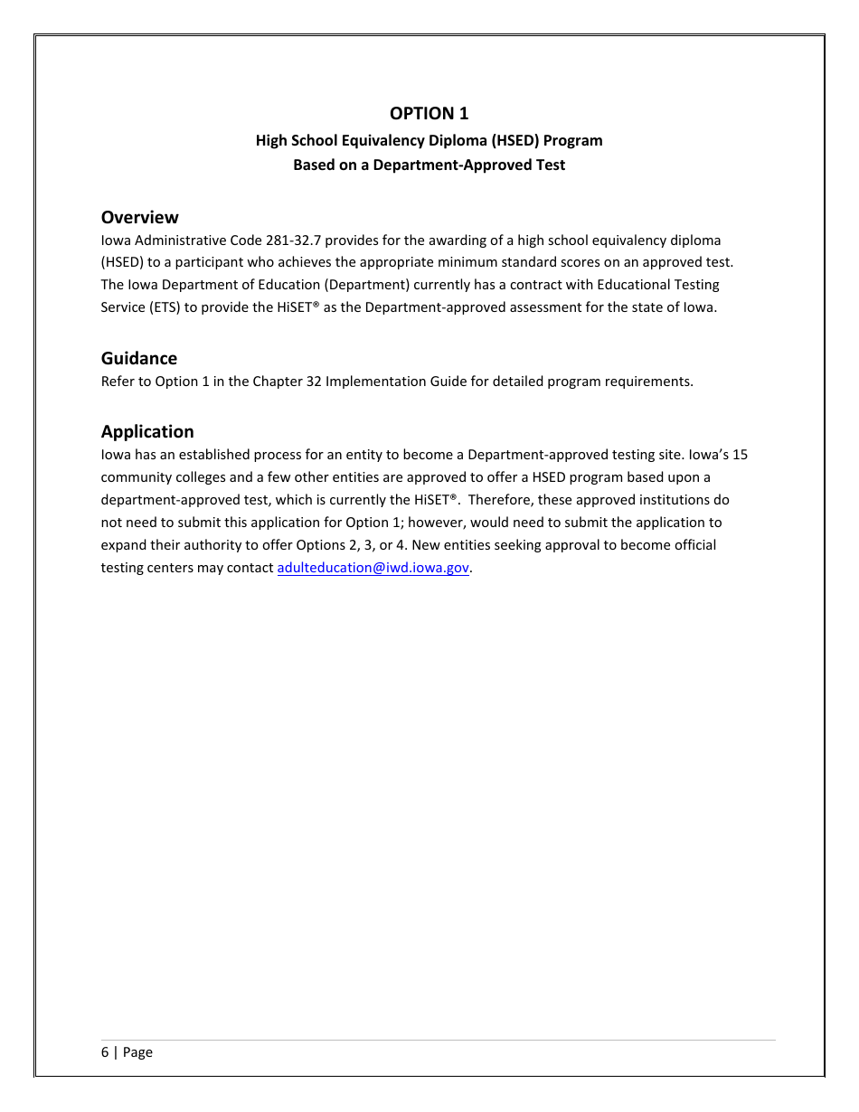 Agency / Program Application - Iowa High School Equivalency Diploma (Hsed) Alternative Pathways - Iowa, Page 6
