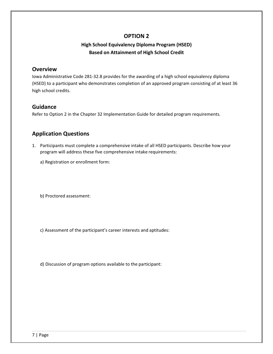 Agency / Program Application - Iowa High School Equivalency Diploma (Hsed) Alternative Pathways - Iowa, Page 7