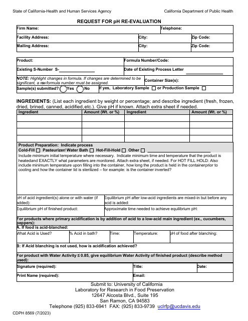 Form CDPH8569  Printable Pdf