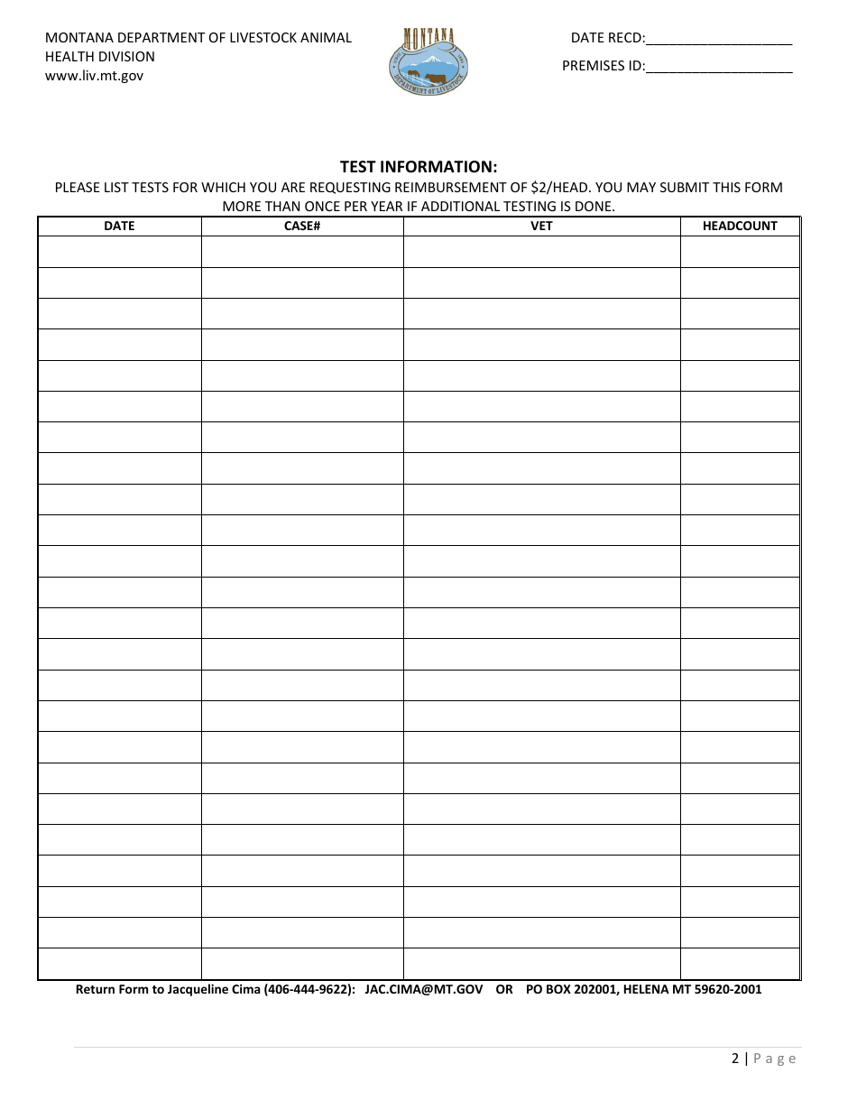 Brucellosis Test Reimbursement Survey for Dsa Producers - Montana, Page 2