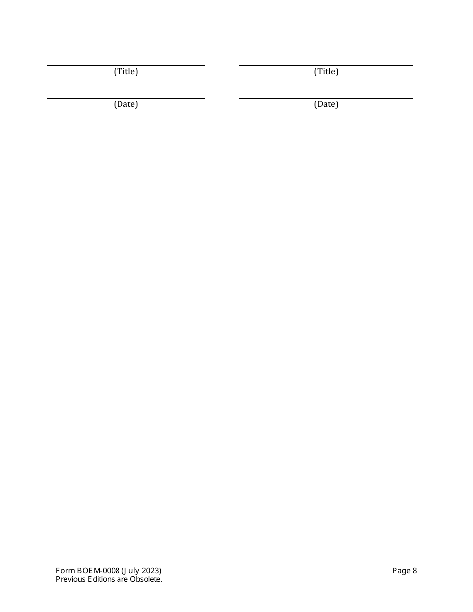 Form BOEM-0008 Commercial Lease of Submerged Lands for Renewable Energy Development on the Outer Continental Shelf, Page 8