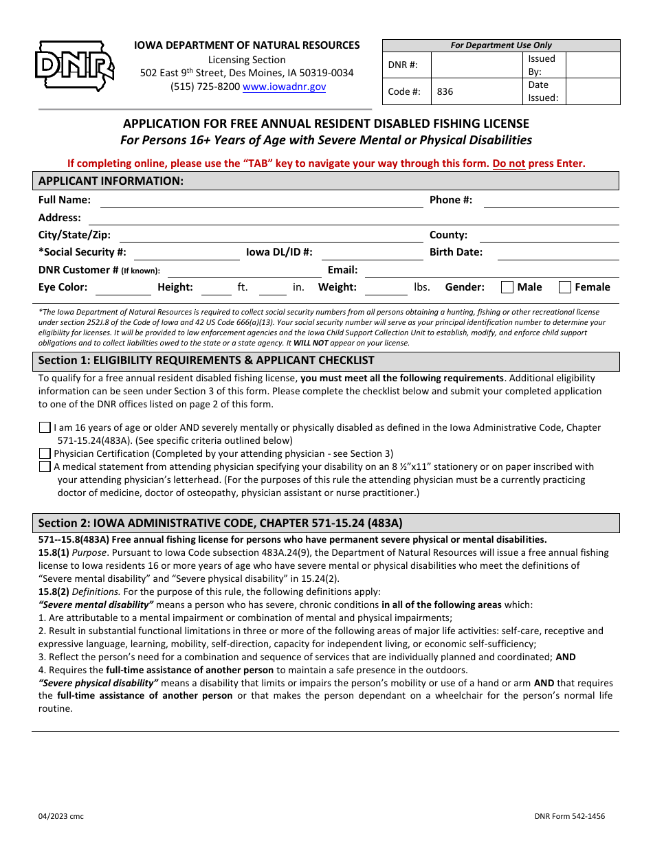 DNR Form 5421456 Download Fillable PDF or Fill Online Application for