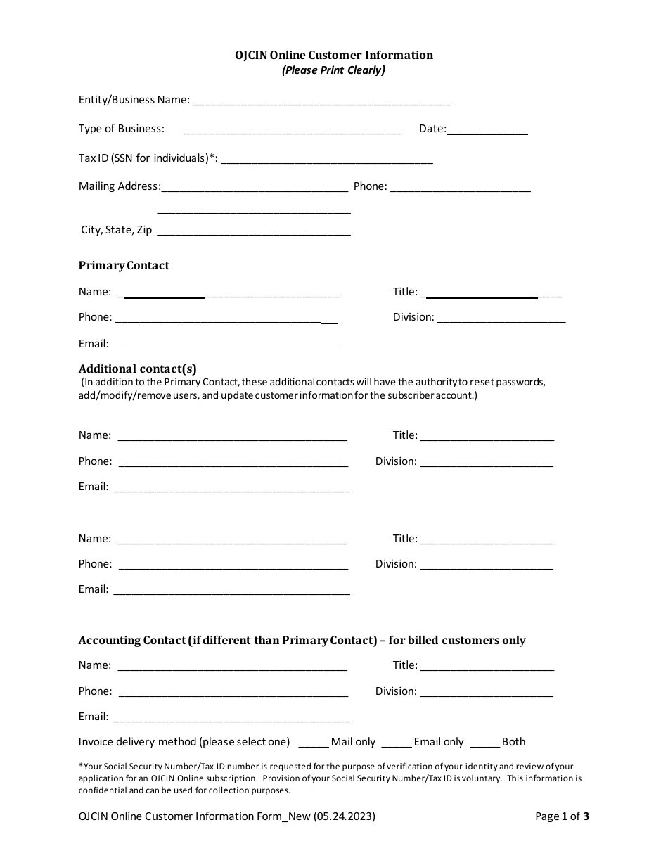 Oregon Ojcin Online Customer Information - Fill Out, Sign Online and ...