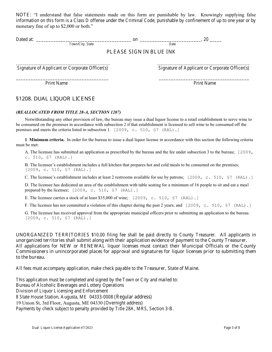 Dual Liquor License Application - Maine, Page 3
