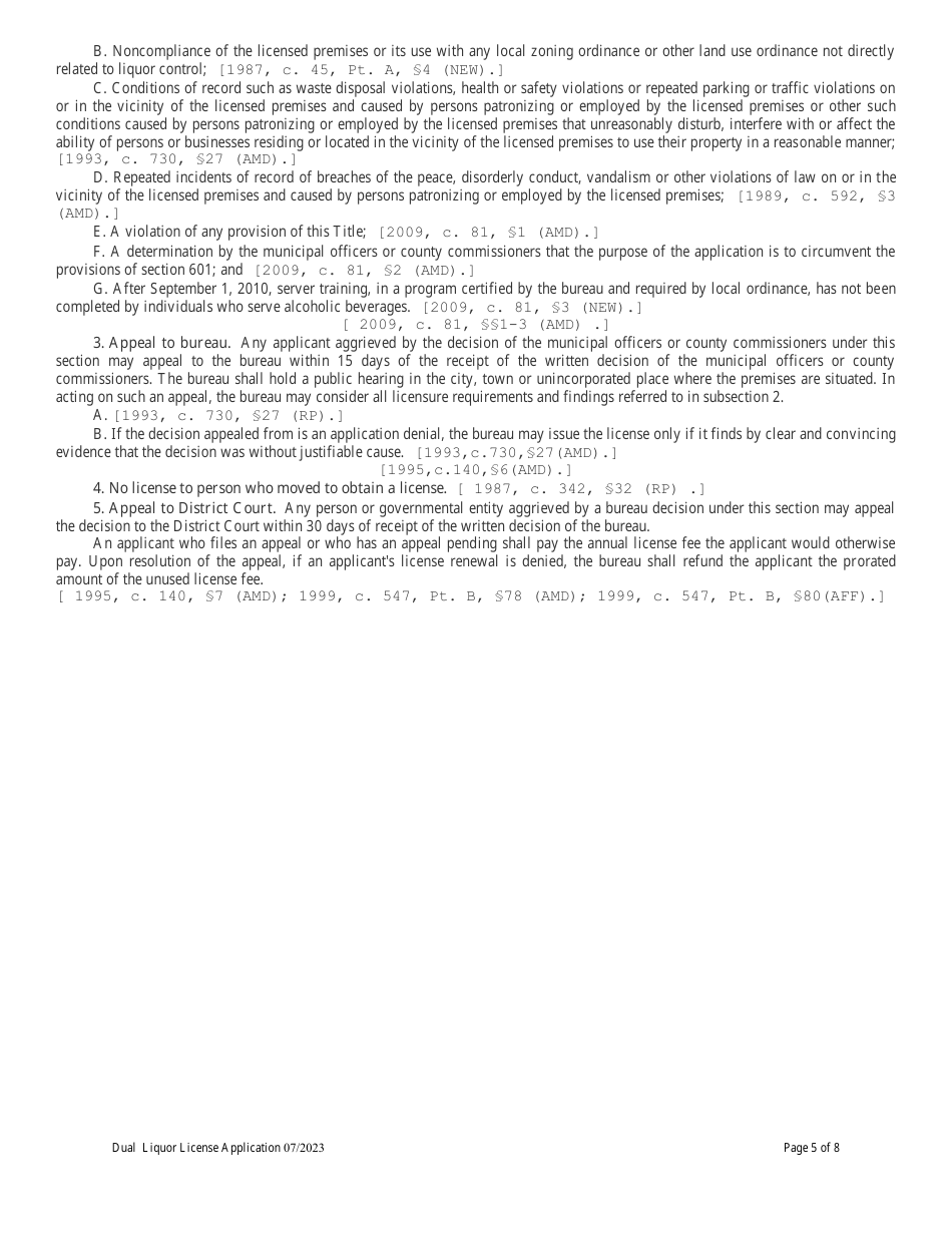 Dual Liquor License Application - Maine, Page 5