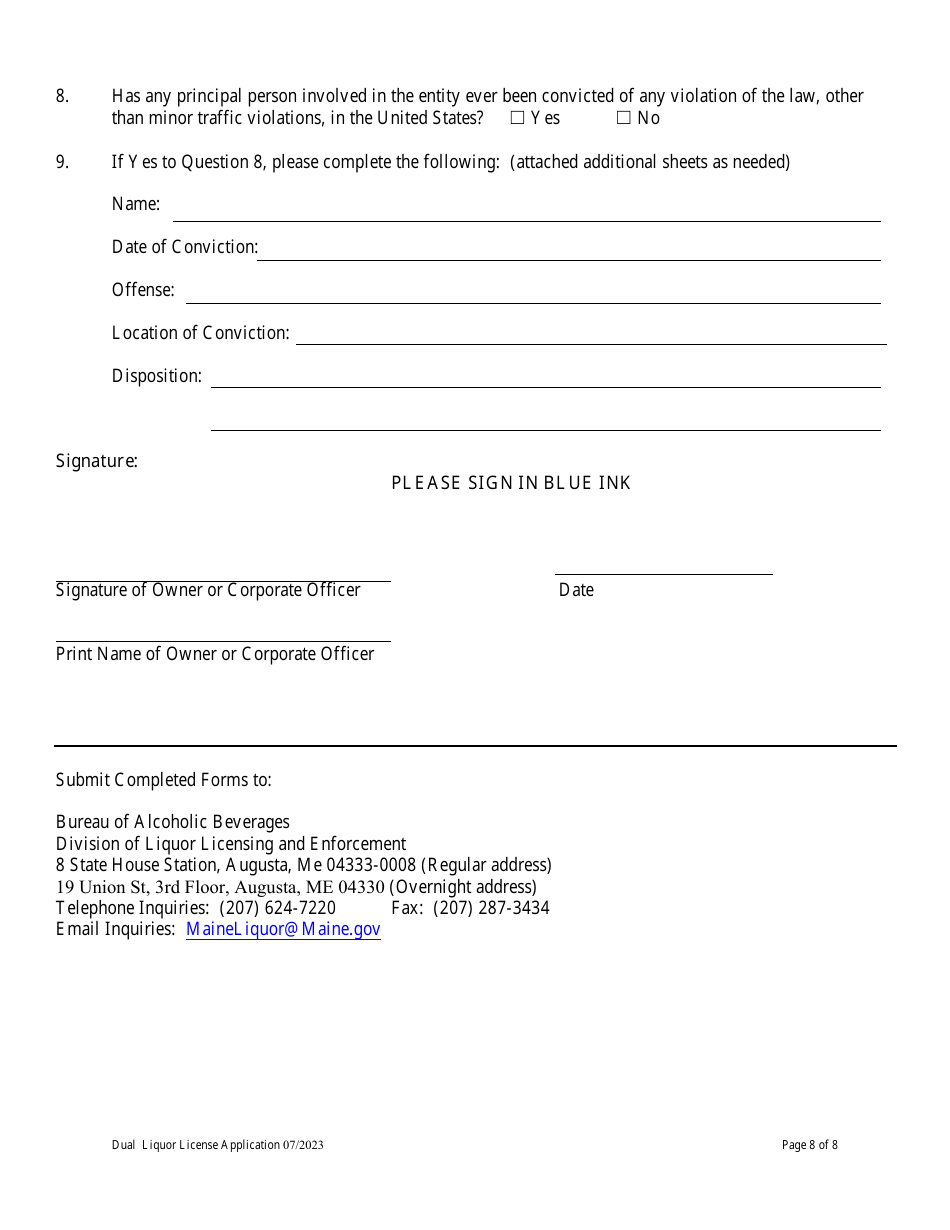 Dual Liquor License Application - Maine, Page 8