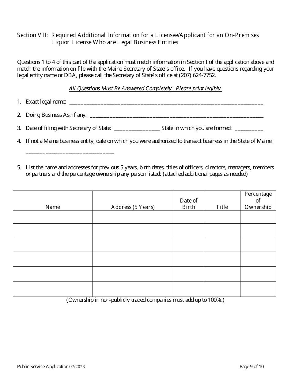 Application for a Public Service License - Maine, Page 11