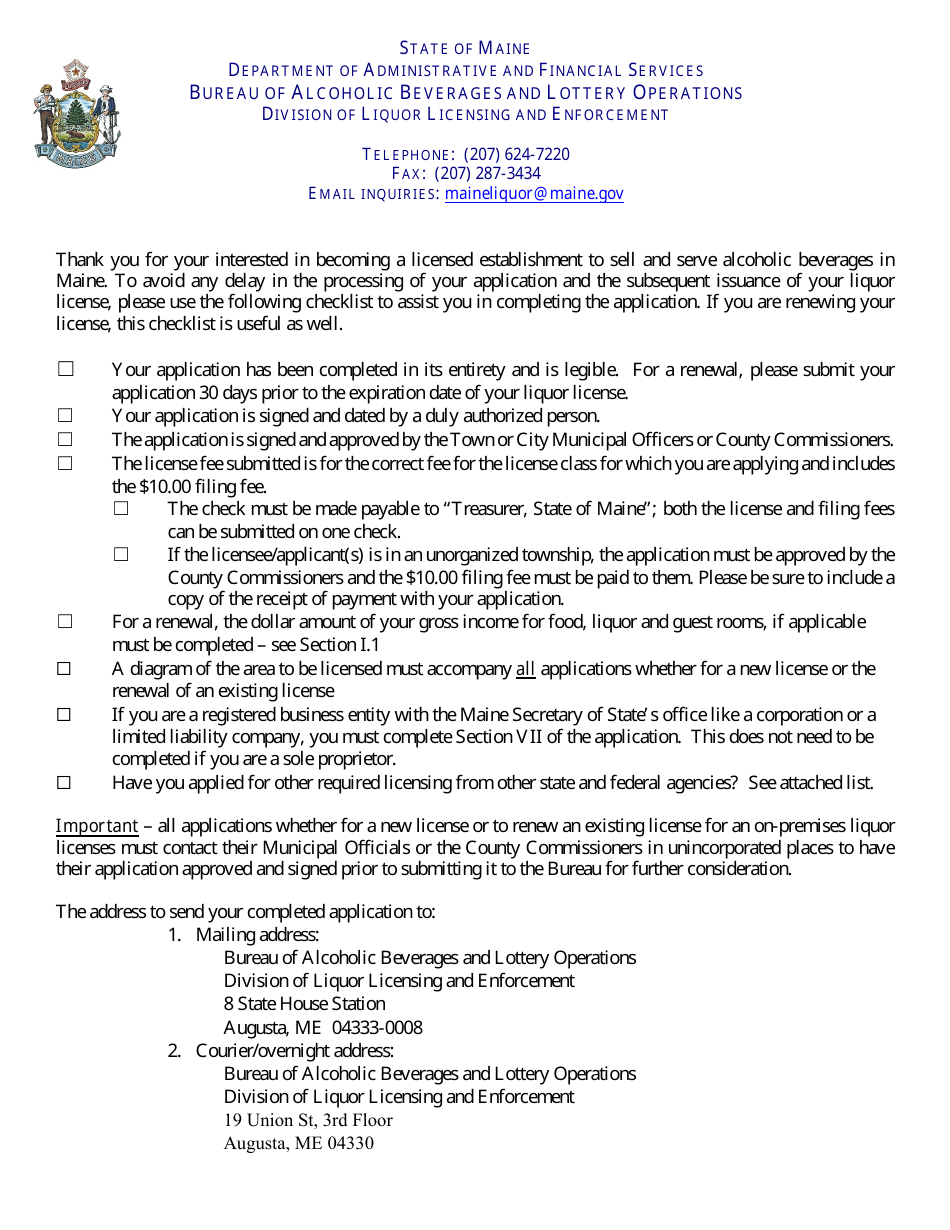Application for a Public Service License - Maine, Page 1