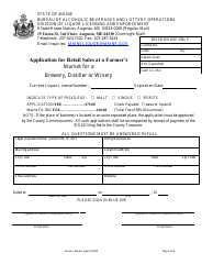 Document preview: Application for Retail Sales at a Farmer's Market for a Brewery, Distiller or Winery - Maine