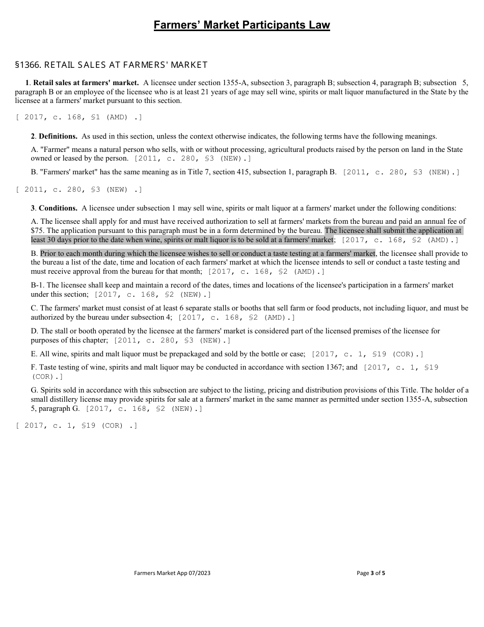 Application for Retail Sales at a Farmers Market for a Brewery, Distiller or Winery - Maine, Page 3