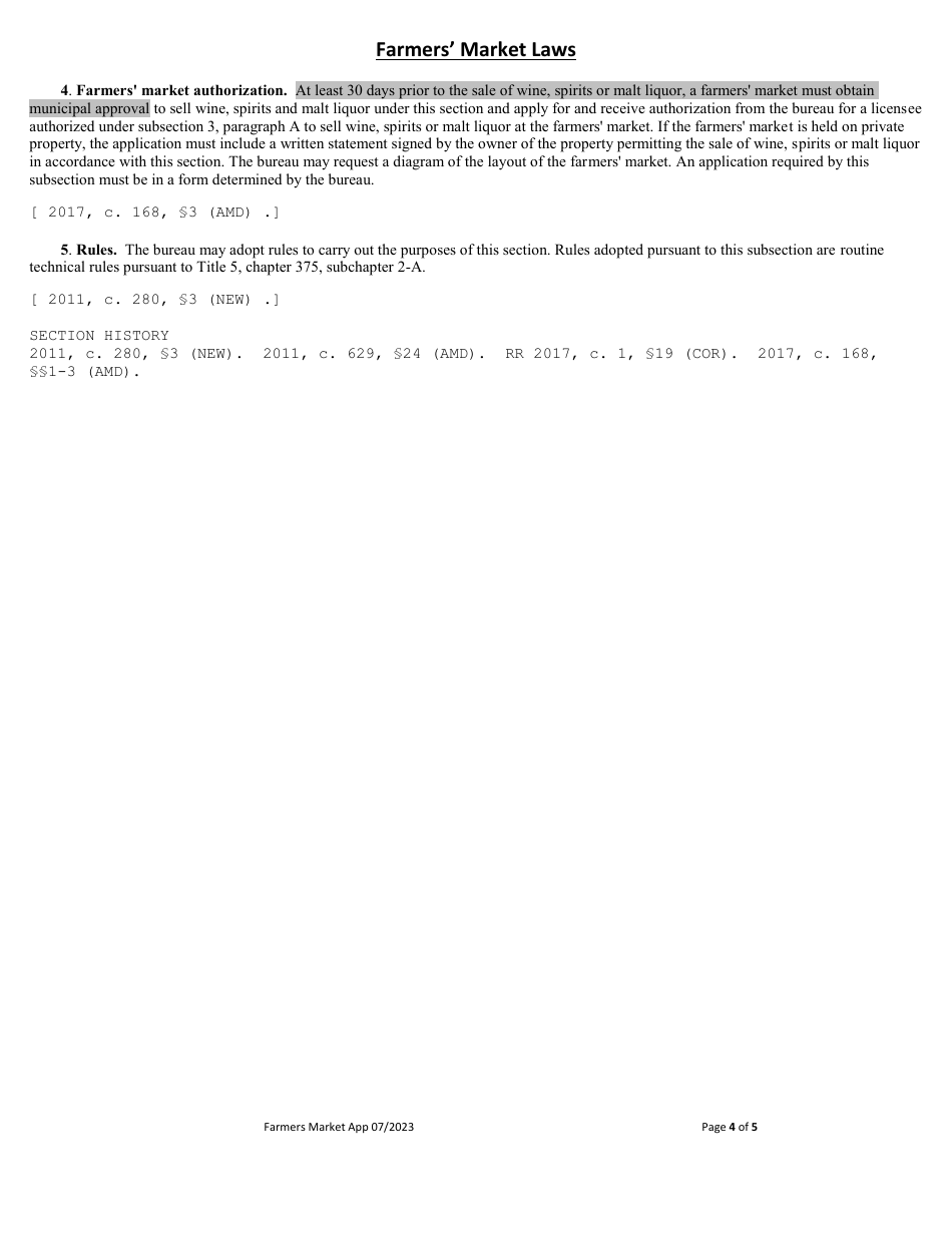 Application for Retail Sales at a Farmers Market for a Brewery, Distiller or Winery - Maine, Page 4