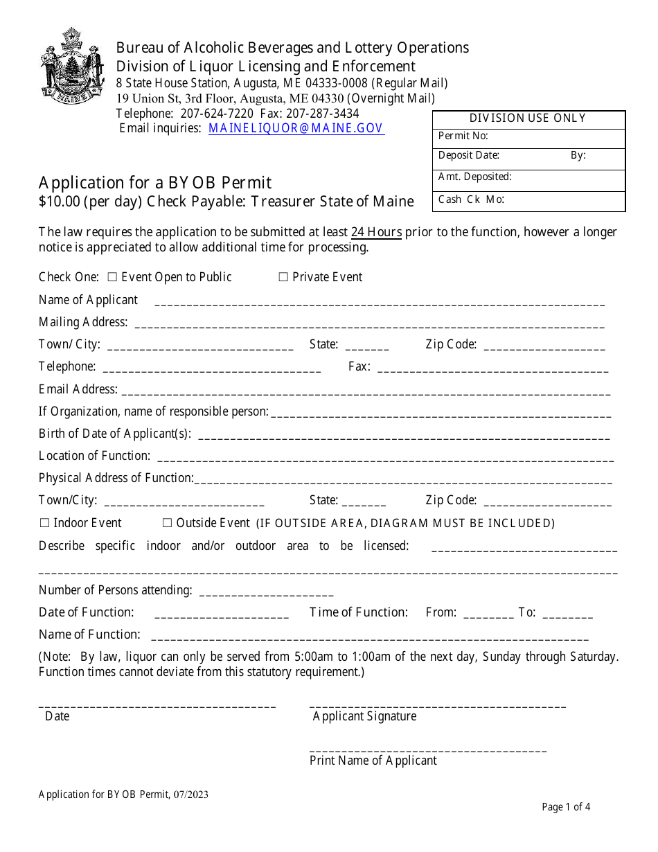 Maine Application for a Byob Permit Fill Out, Sign Online and