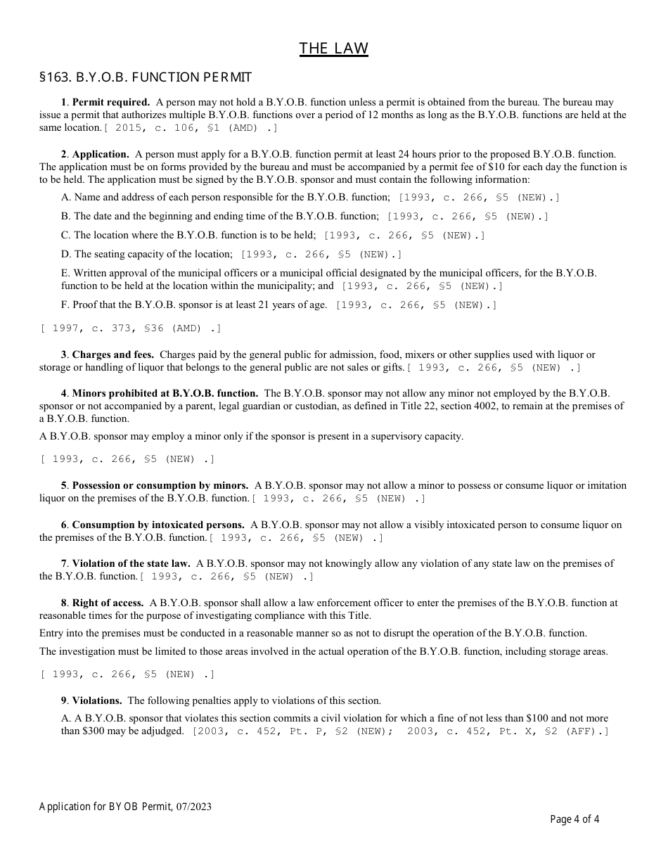 Application for a Byob Permit - Maine, Page 4