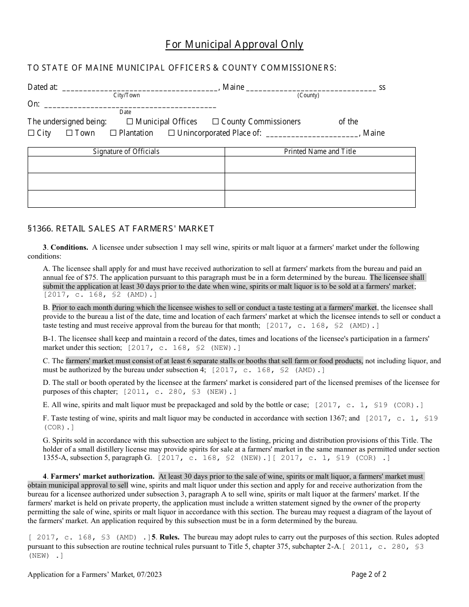 Application for a New or Renewal of a Farmers Market Authorization - Maine, Page 2