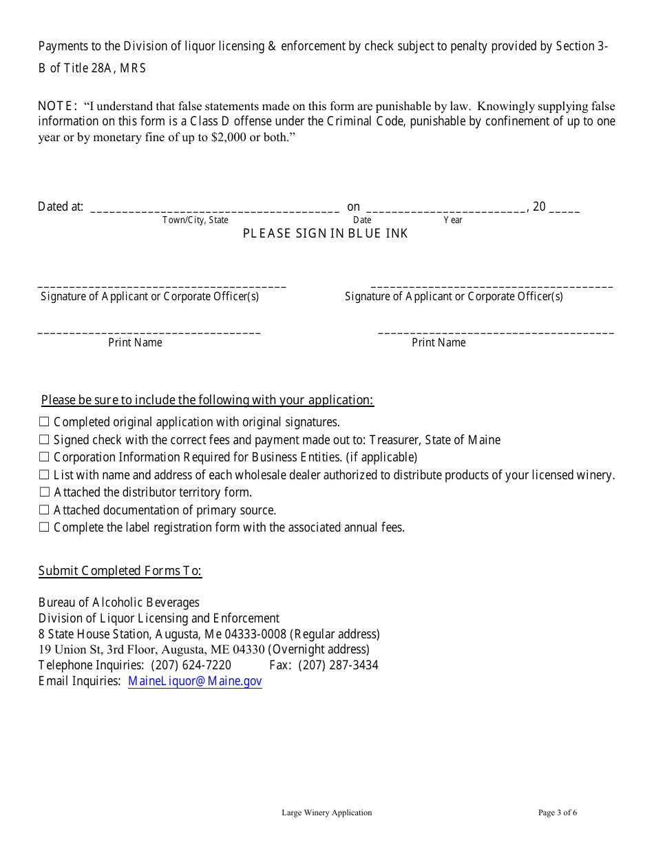 Application for Large Winery - Maine, Page 3