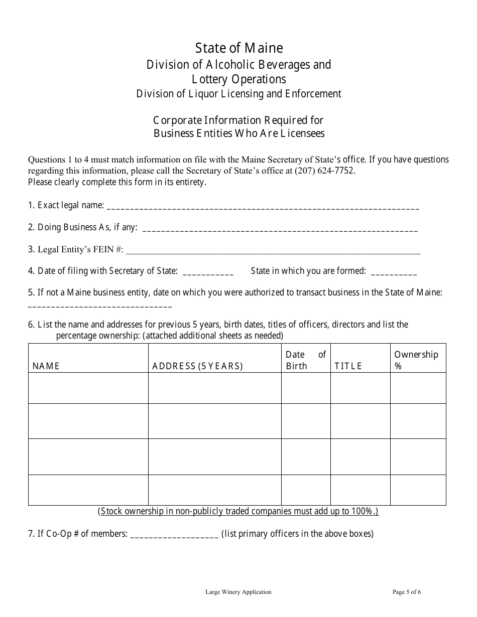 Application for Large Winery - Maine, Page 5
