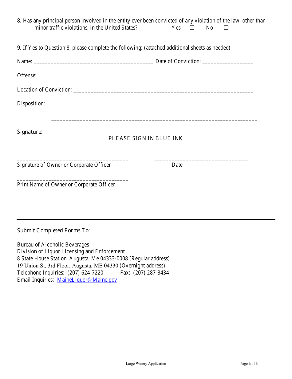 Application for Large Winery - Maine, Page 6